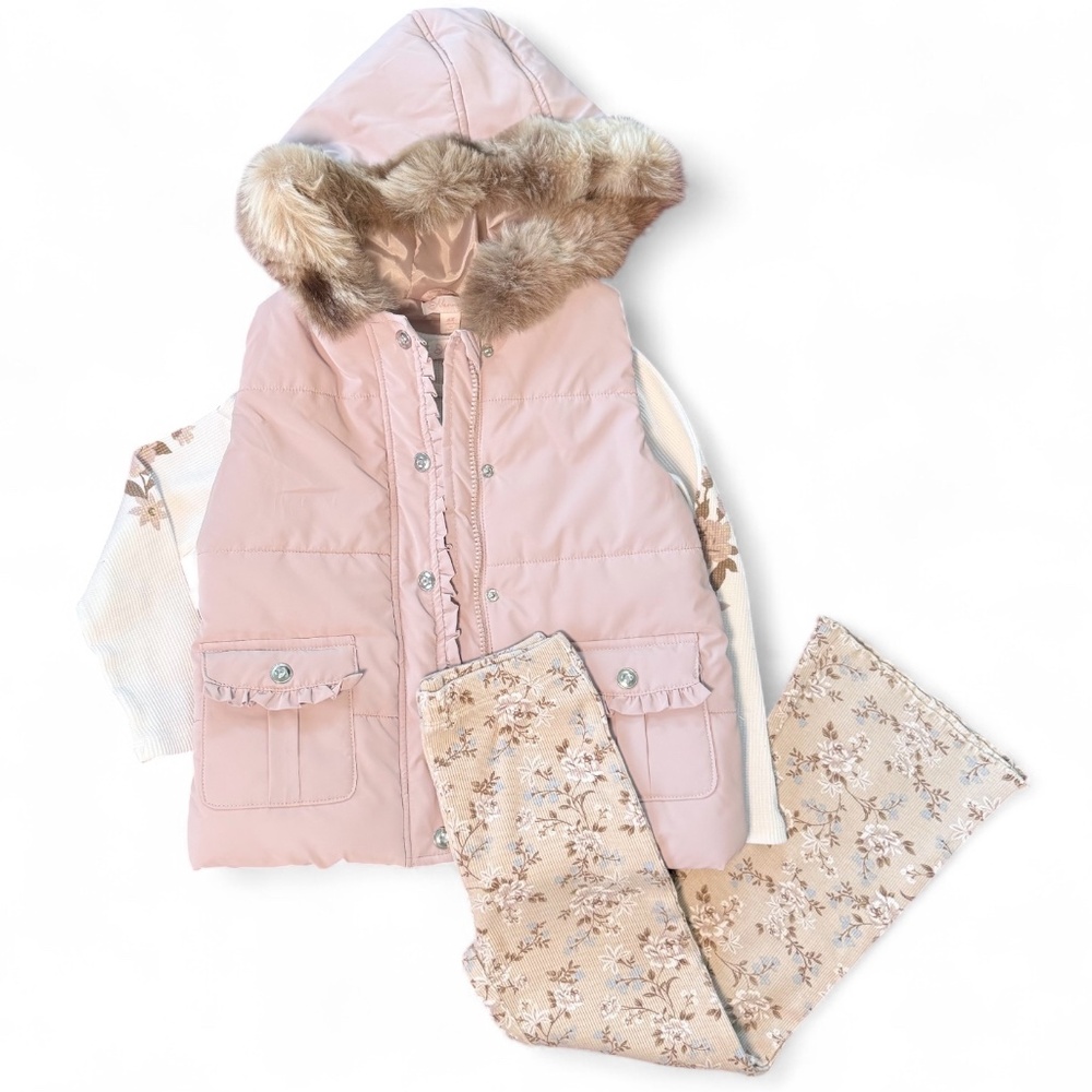 Nannette Girls 3-Piece Set w/ Hooded Puffer Vest | Size 6X